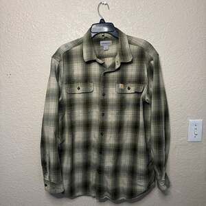 Carhartt Plaid Flannel Long Sleeve Button Down Shirt, Green - Men's Size L